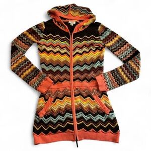 Missoni for Target Women's XL Hooded Knit Zip Up Sweater Dress Colorful Chevron